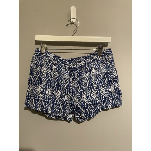 Cynthia Rowley Women‎ Sz 2 100% Linen Front Back Pockets Blue White Print Shorts - Picture 1 of 4